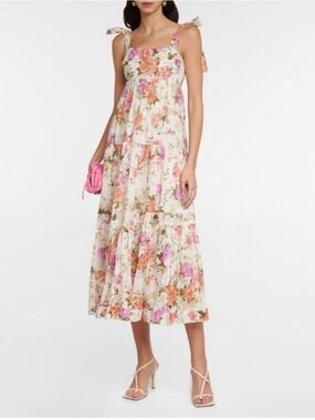 Zimmermann Floral Ruched Maxi Dress Pink Blue Size 0 / AU 6
